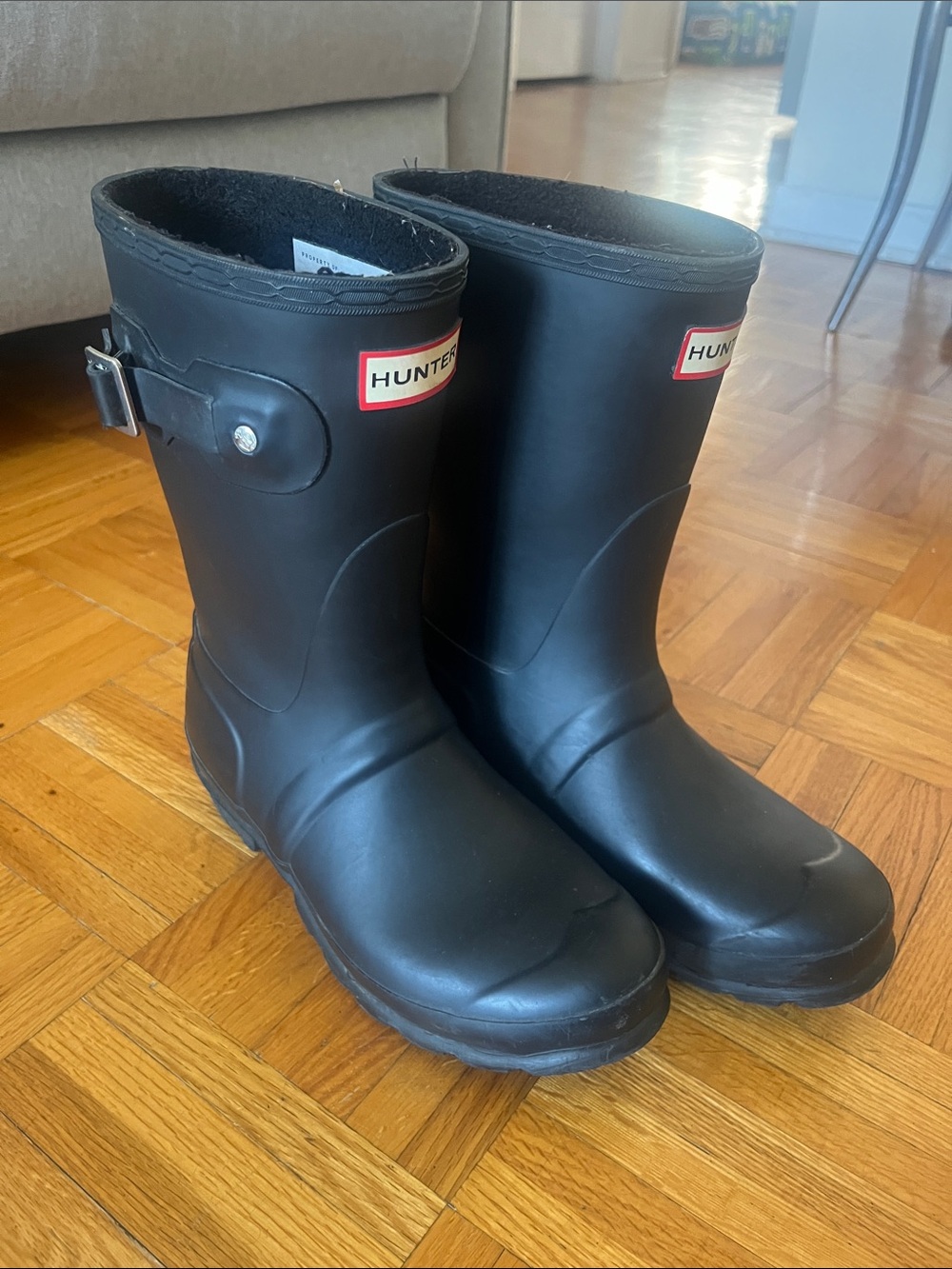Hunter Matte Black Short Rain Boots with Side Buckle 7us